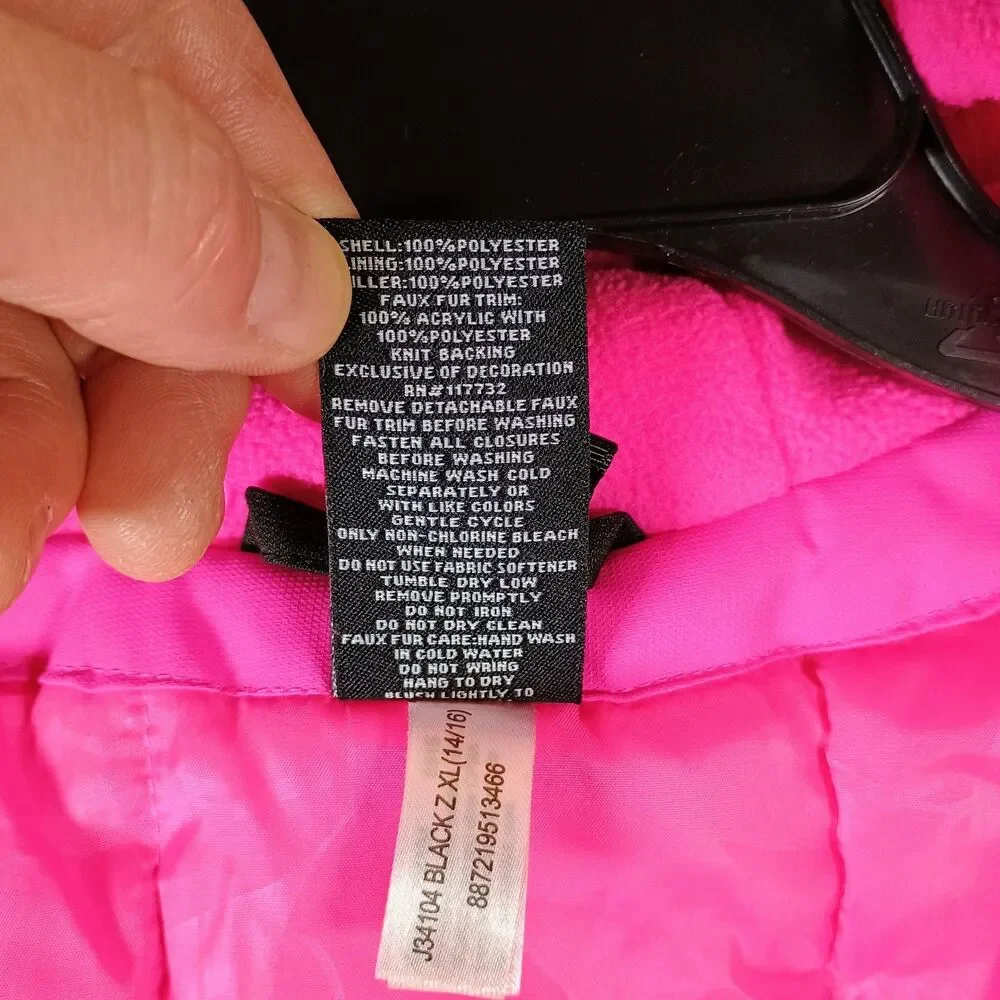 Girls ZeroXposure Ski Snow Parka Jacket Black And Pink Faux Fur Hood 14/16